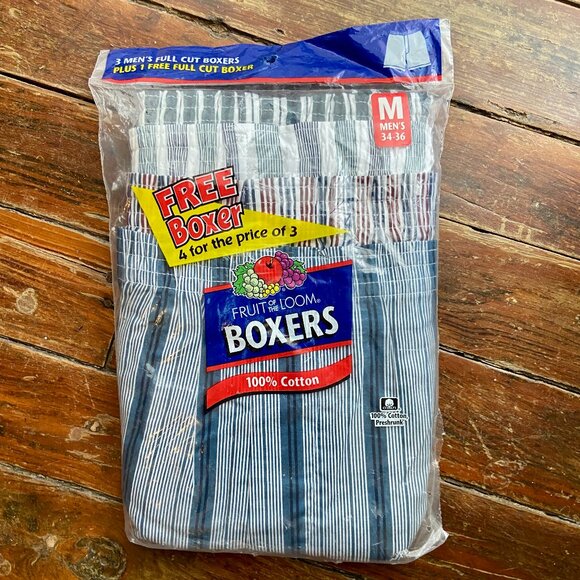 NOS Vintage 2000 4 Pack Fruit of the Loom Mens Full Cut Boxers 100% Cotton M - Picture 1 of 4